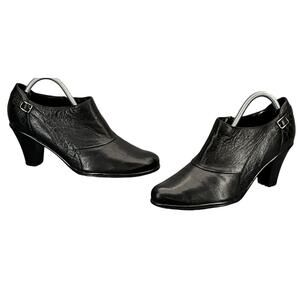 Clarks Bendables Black Leather Side Zip Pump Heel Ankle Booties Women 10